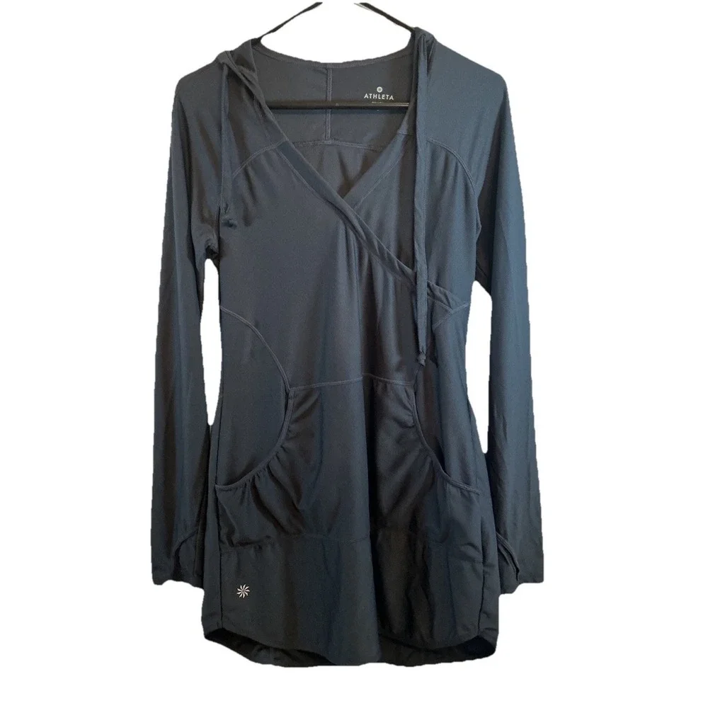 Womens Athleta wick it wader swim cover up Hooded Long Sleeve Grey Size‎ S